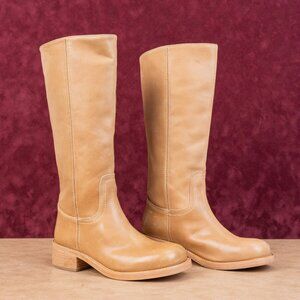 Steve Madden Women Riggs Tan Leather Square Toe Slip-on Knee Boots sz 6